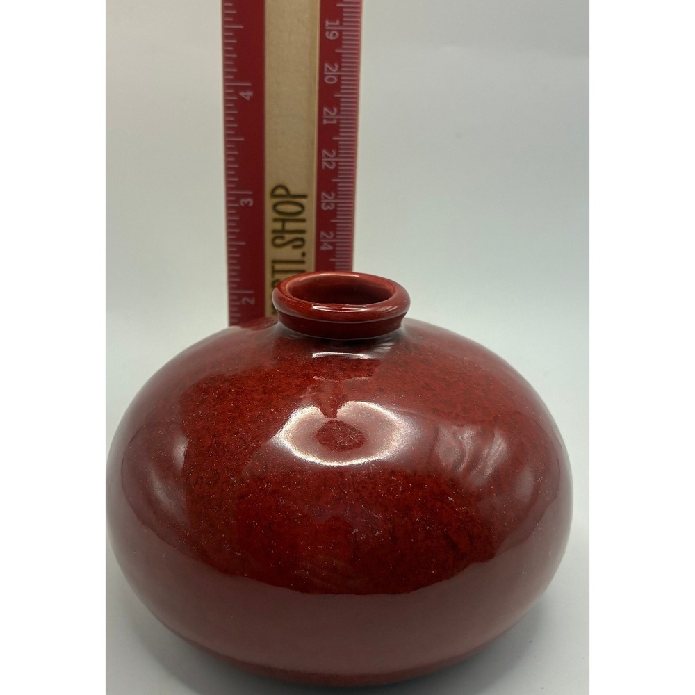 Ceramic Bud Vase Small Oxblood Red Miniature Bulbous Round Glazed